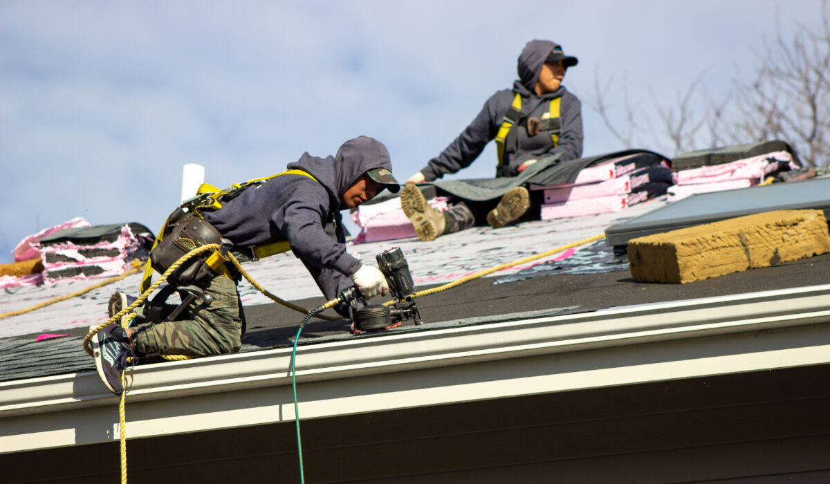 Local roofing contractors make roof repairs to fix roof damage.