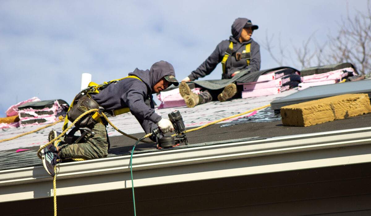 Local roofing contractors make roof repairs to fix roof damage.