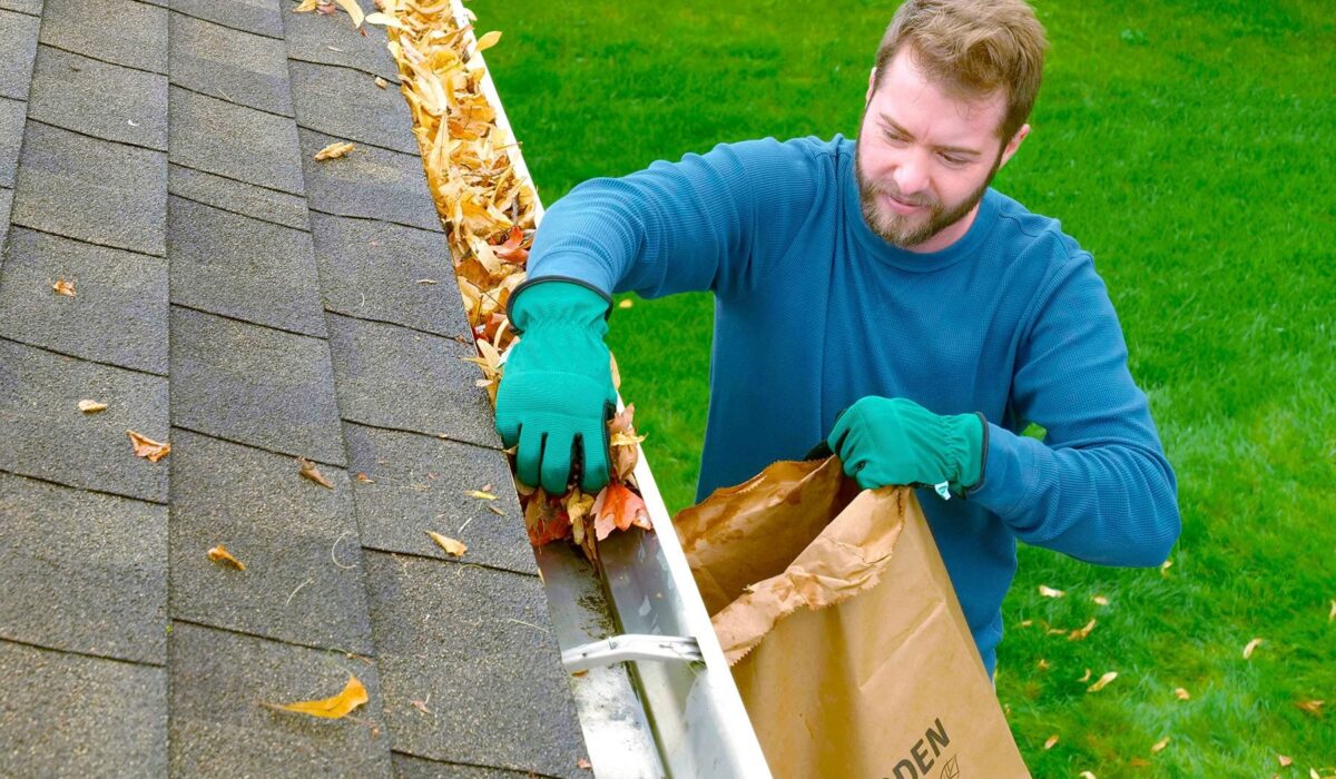 Gutter maintenance of cleaning leaves to extend roof life.