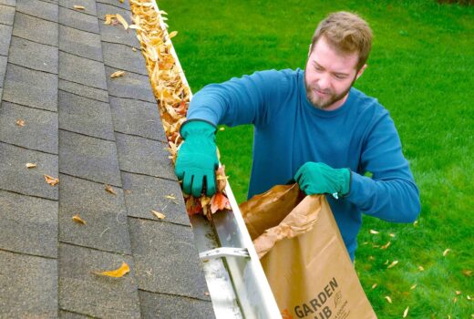 Gutter maintenance of cleaning leaves to extend roof life.